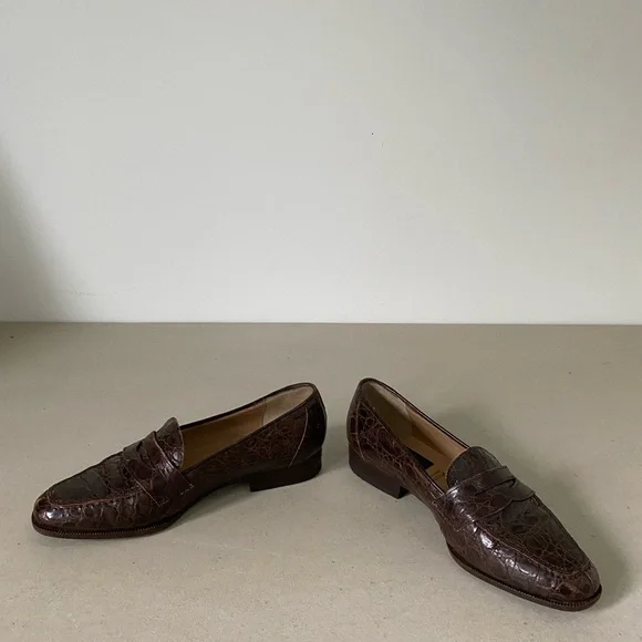 Sesto Meucci Brown Crocodile Loafers - Picture 2 of 5